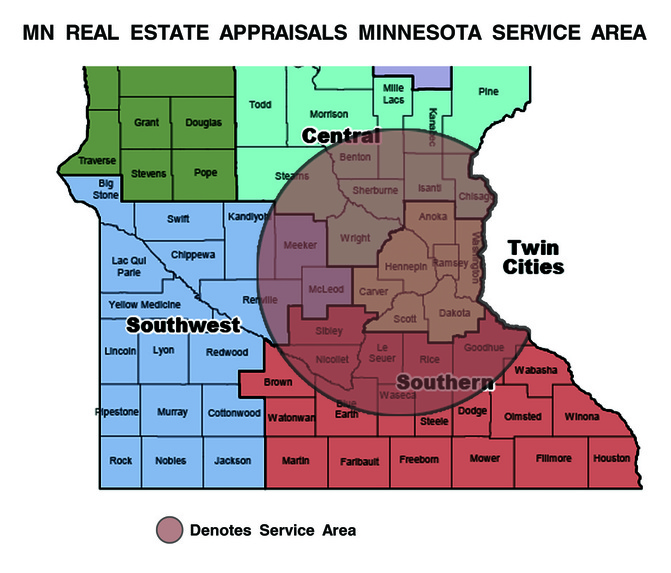 Service Area Map Minnesota Real Estate Appraisal Services LLC